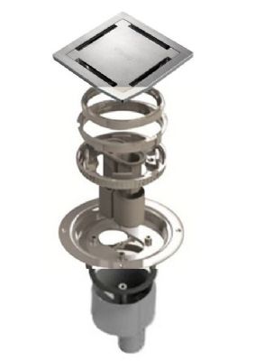 IMPEY AQUA-DEC EASY FIT 'STAMP' BRUSHED STAINLESS STEEL TILED FLOOR GULLY with VERTICAL OUTLET, QUAD05BSS/V